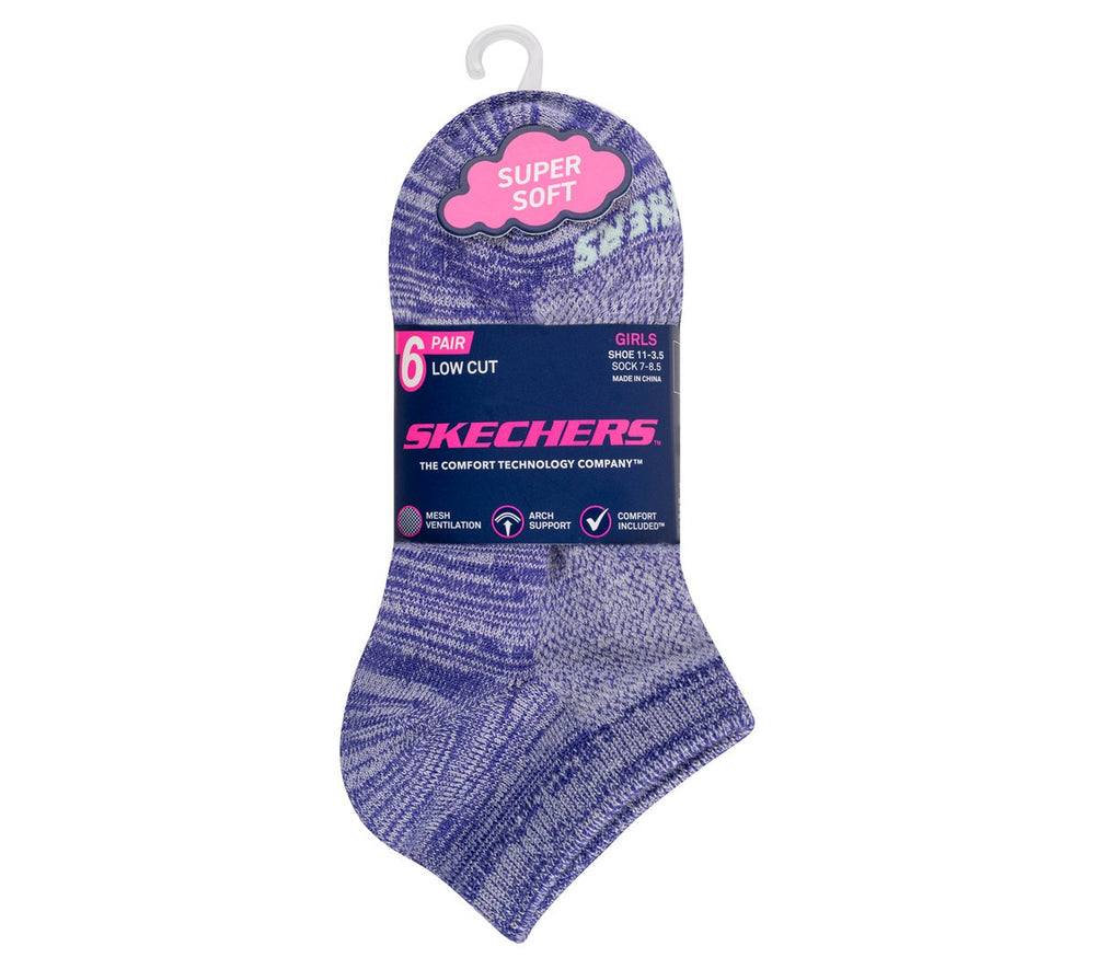 Skechers USA | 6 Pack Girls' Low Cut Color Stripe Socks