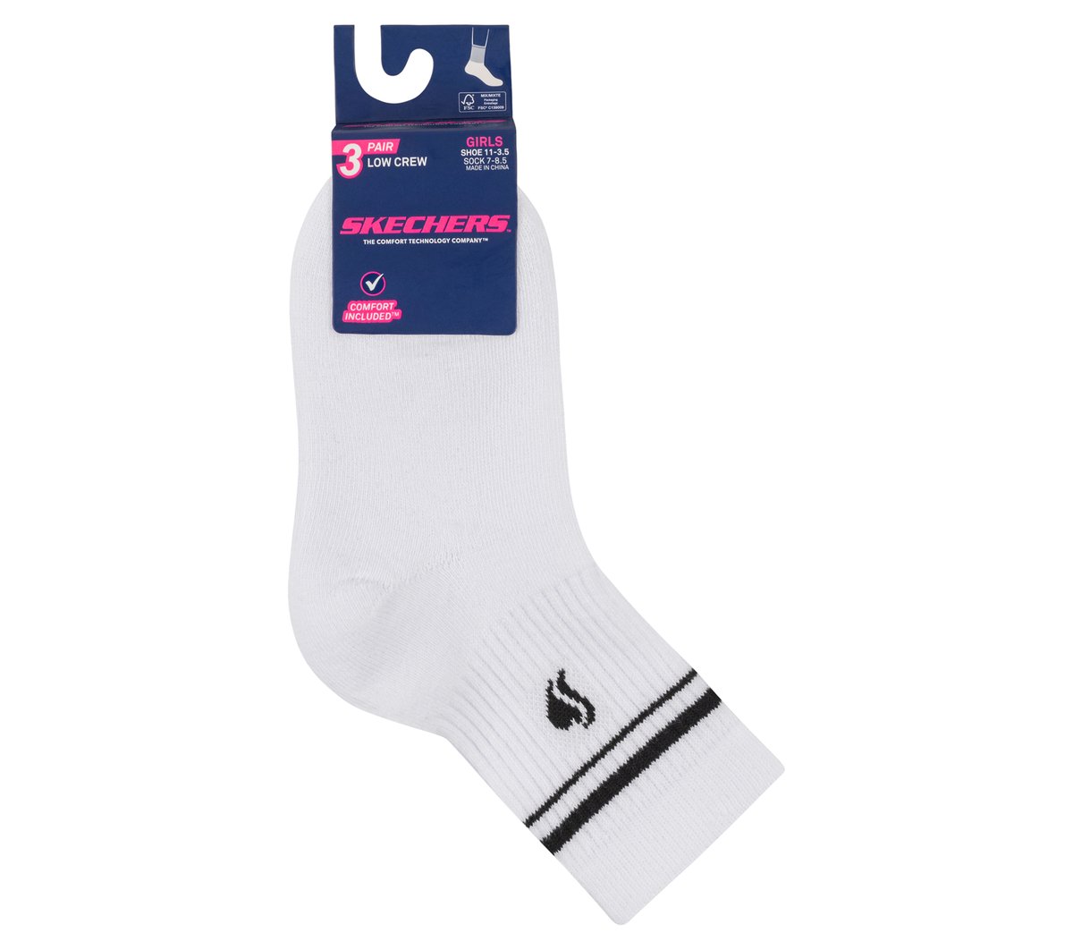 Skechers outlet | 3 Pack Girls' Low Crew Ribbed Socks